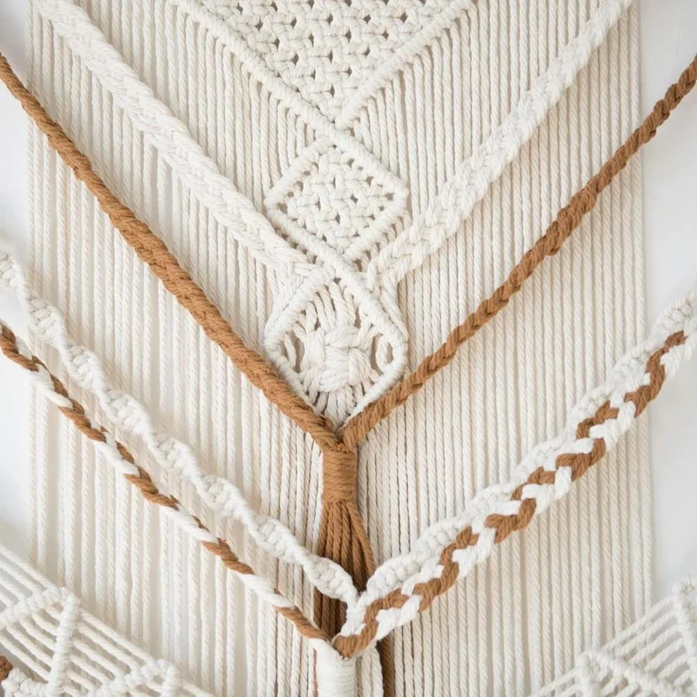 Boho Macrame Woven Brown Handmade Mid Century Modern Hanging Tassel Wall Decor
